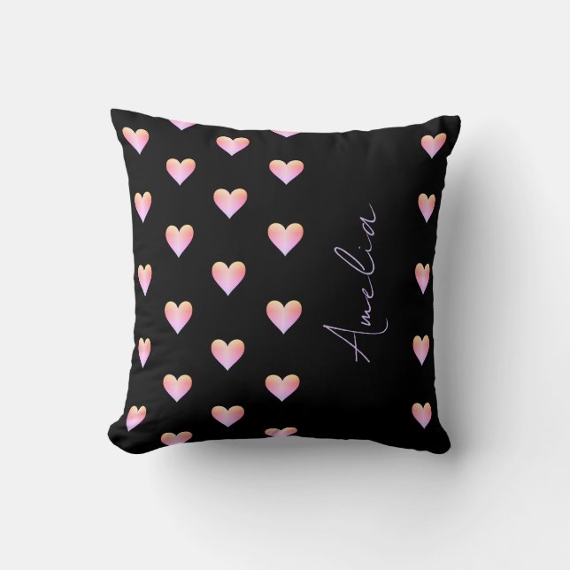 Personalised Hearts Black Pink Modern Cushion (Front)