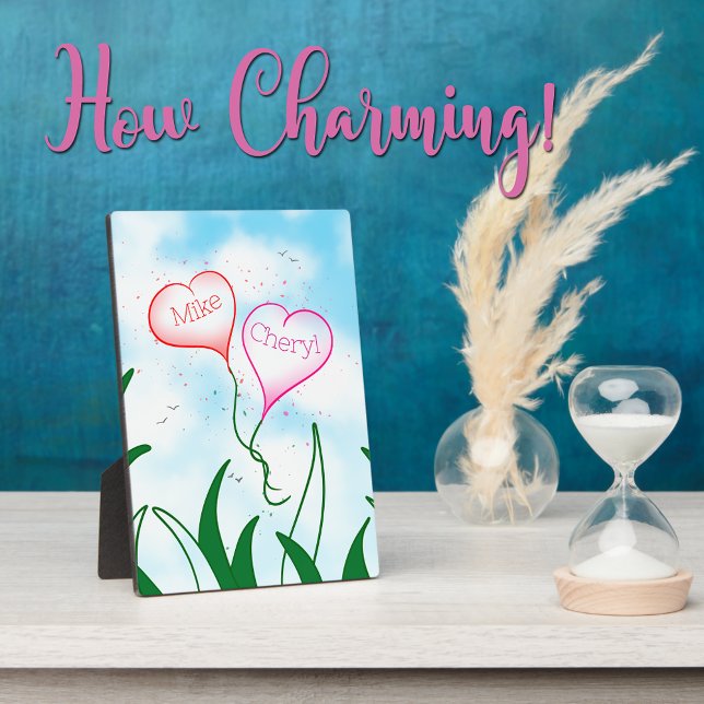 Personalised Hearts Custom Couple Home Decor    Plaque (Personalized couple names plaque with an illustration of heart balloons floating in the sky.)