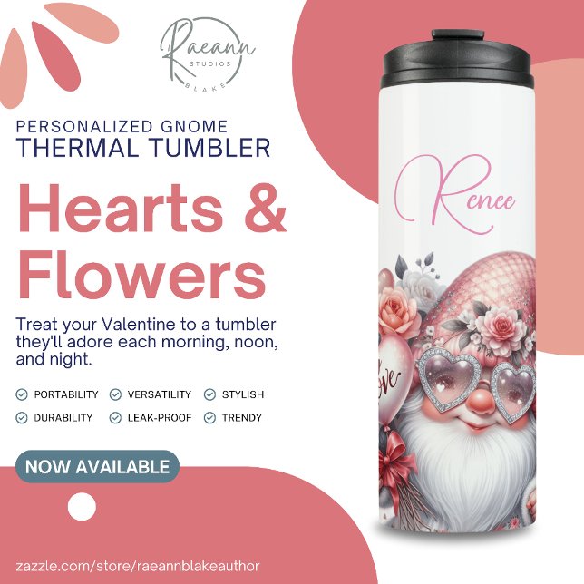 Personalised Hearts & Flowers Gnome Thermal Tumbler (Creator Uploaded)