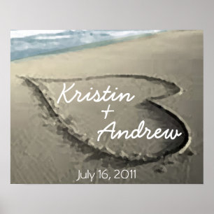 Personalised Hearts in the Sand Wedding Gift Poster