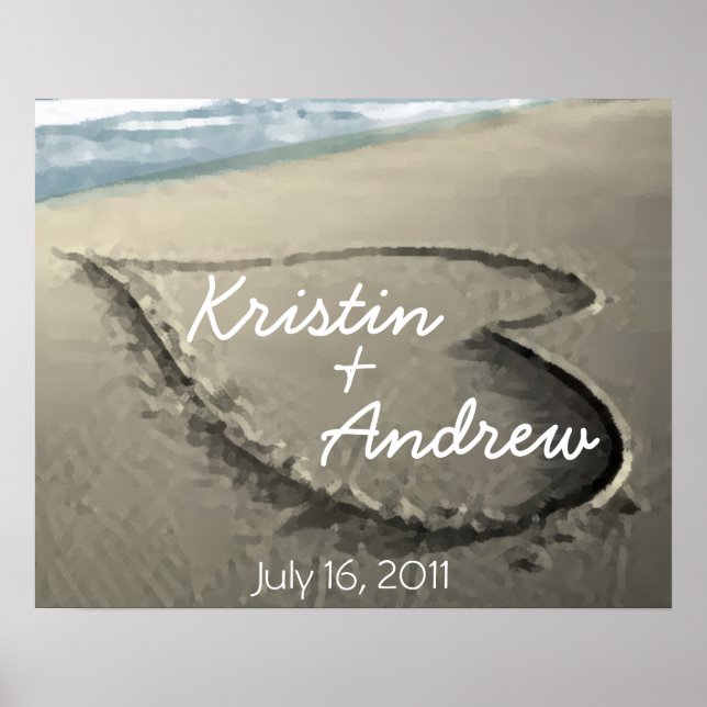 Personalised Hearts in the Sand Wedding Gift Poster (Front)