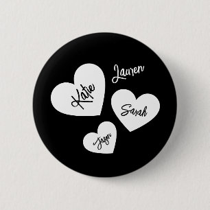 Personalised Hearts Mother's Black & White 6 Cm Round Badge