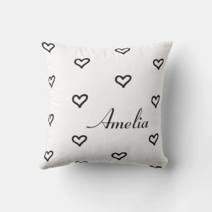 Personalised Hearts Neutral Throw Pillow