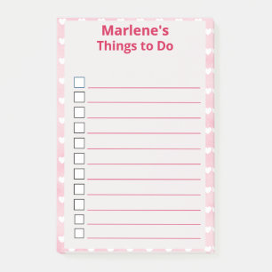 Personalised Hearts on Pink Things to Do Post-it Notes