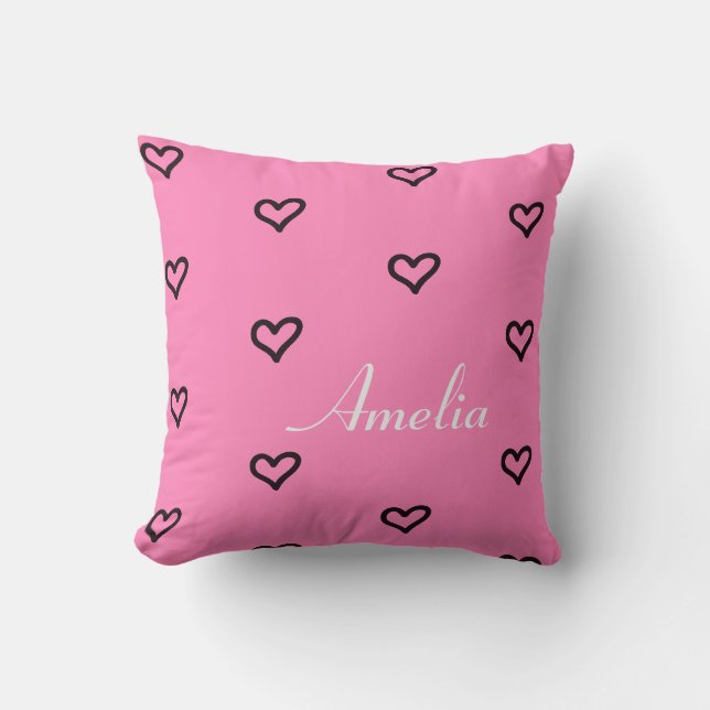 Personalised Hearts Pink Throw Pillow (Front)