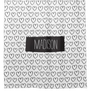 Personalised Hearts Shower Curtain-Black and White Curtain
