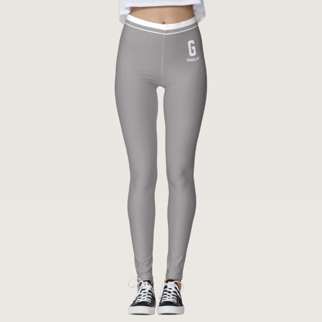 Personalised Heathered Grey Striped White Monogram Leggings (Front)