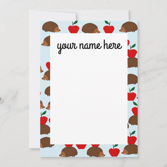 Personalised Hedgehog and Apples Notecards (Front)