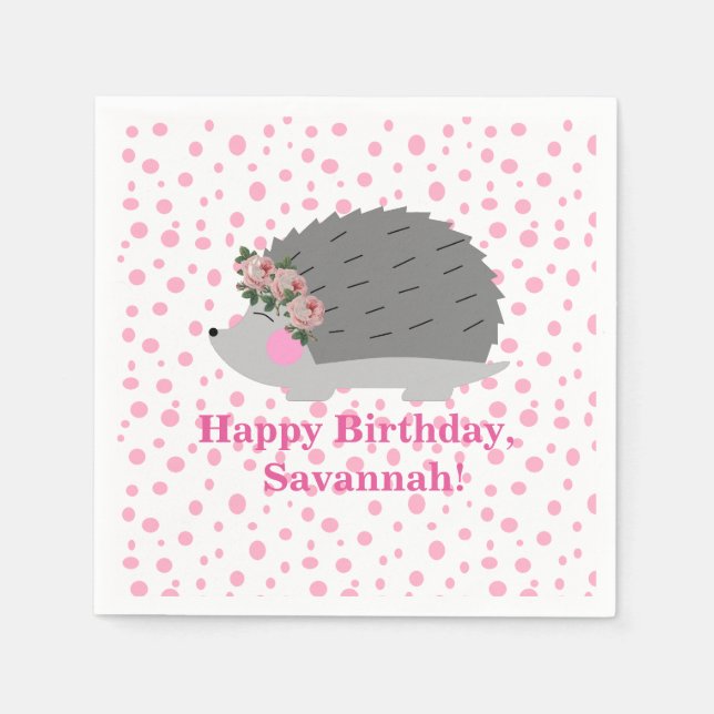 Personalised Hedgehog Birthday Napkin (Front)