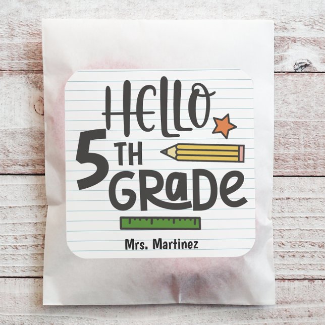 Personalised Hello 5th Grade Square Sticker (Personalize this back to school sticker with just a few clicks.)