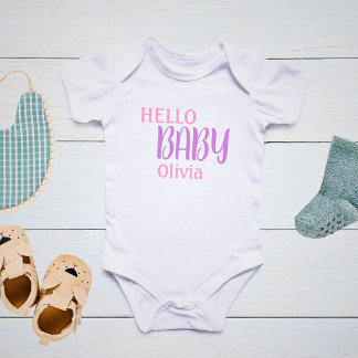 Personalised Hello Baby Pink   Bodysuit