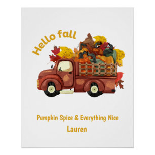 Personalised Hello Fall Red Truck Autumn Harvest Poster