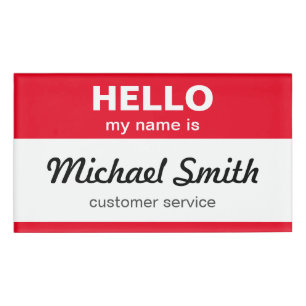 Personalised Hello My Name is Classical Red White Name Tag