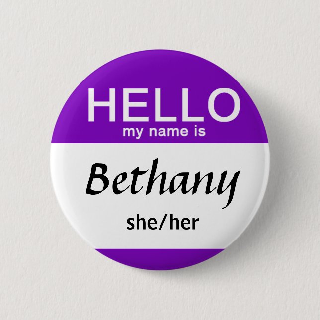 Personalised Hello My Name Is Custom Name Pronouns 6 Cm Round Badge (Front)