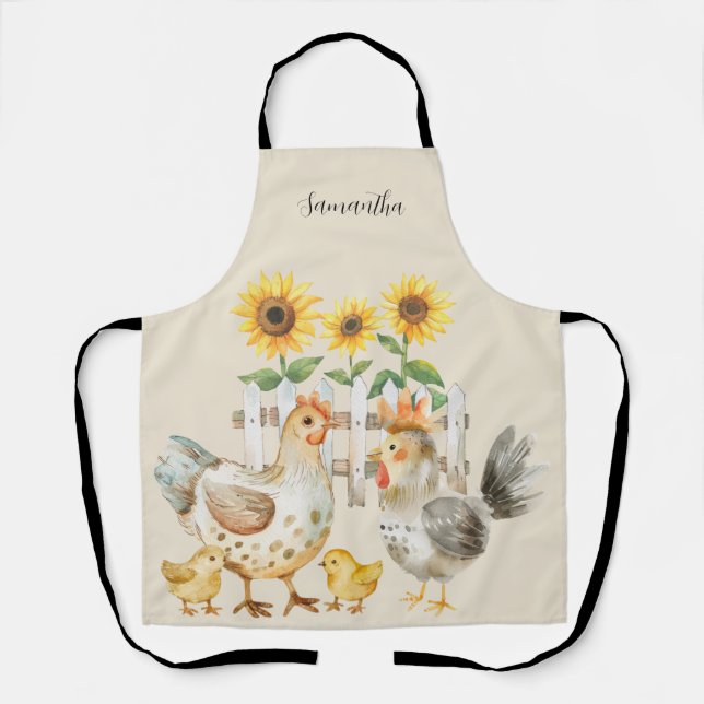 Personalised Hen Sunflower Watercolor  Apron (Front)