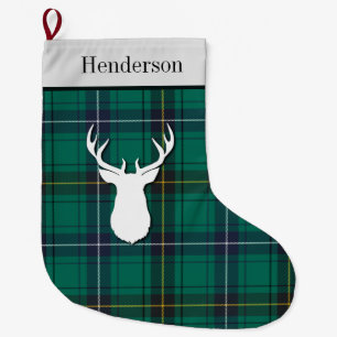 Personalised Henderson Tartan Green Check Plaid Large Christmas Stocking