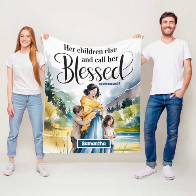 Personalised Her Children Rise Christian Women  Fleece Blanket (In Situ)