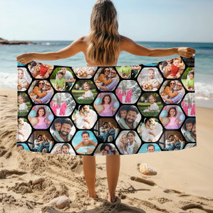 Personalised Hexagon Multi Photo Collage Beach Towel