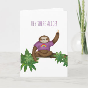 Personalised 'hey there' yogi sloth card