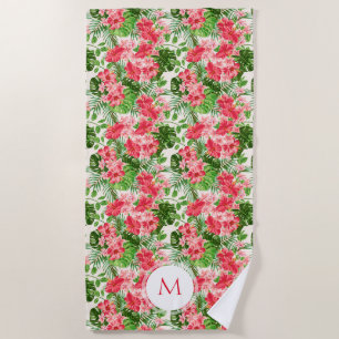 Personalised Hibiscus Flower Monogram Beach Towel