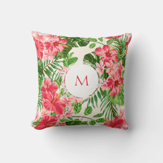 Personalised Hibiscus Flower Monogram Pillow