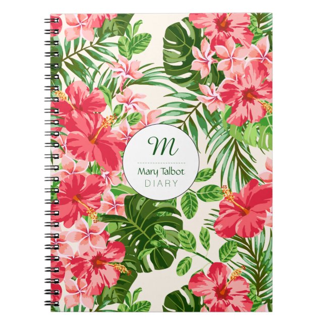 Personalised Hibiscus Flower Monogram S Notebook (Front)