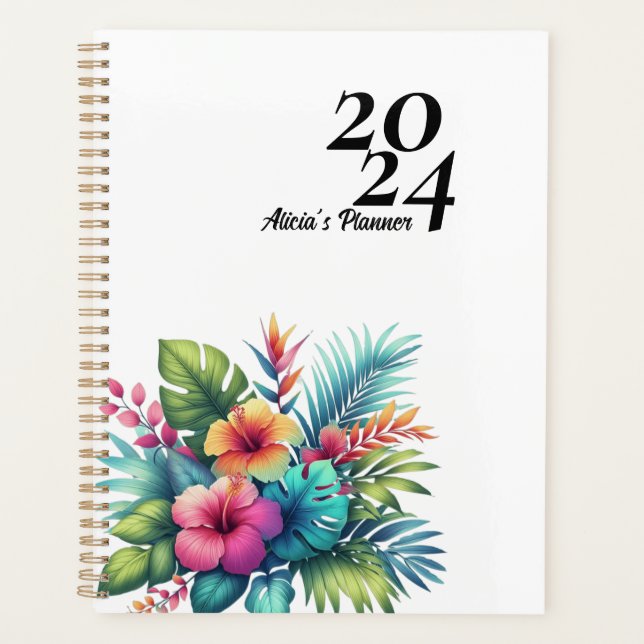 Personalised Hibiscus Flower Tropical  Planner (Front)