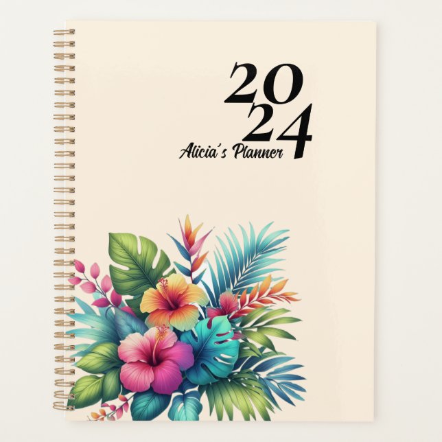 Personalised Hibiscus Flower Tropical  Planner (Front)