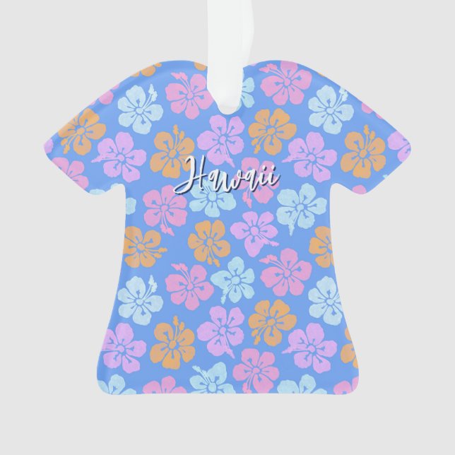 Personalised Hibiscus Pattern with Vacation Photo  Ornament (Front)