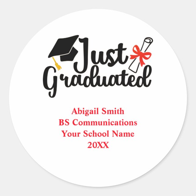 Personalised High School College Red Black  Classic Round Sticker (Front)