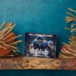 Personalised  High School Football Player Photo Plaque<br><div class="desc">This cool customised high school football player photo plaque features white typography of your team and player name. Personalise with the mascot type across the athlete photograph.</div>