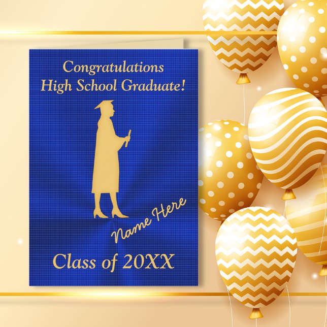 Personalised High School Graduation Cards for Her (Graduation Card to Daughter. Personalized Graduation Cards for Her. Blue and Gold Graduation Card.)