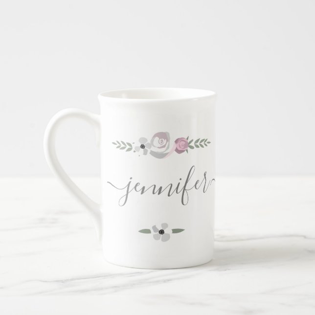 Personalised high tea bridal shower guest flower bone china mug (Left)