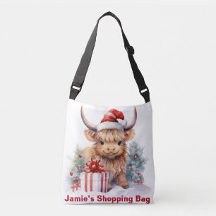 Personalised Highland Christmas Cow, Highland Cow, Crossbody Bag