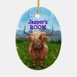 Personalised Highland Cow Coming and Going Ceramic Tree Decoration