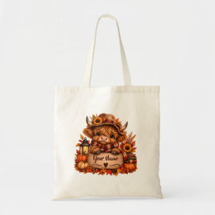Personalised Highland Cow Fall Farmhouse Tote Bag