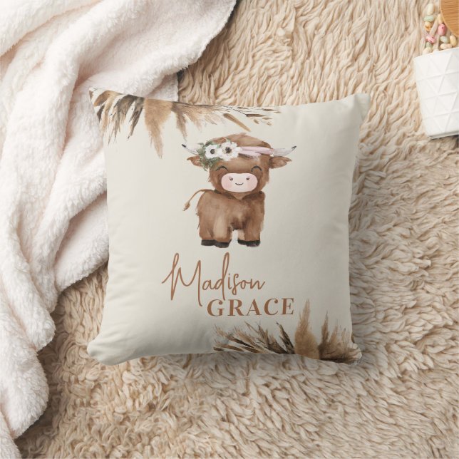 Personalised Highland Cow Name Pillow (Blanket)