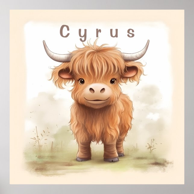 Personalised highland cow nursery wall art (Front)