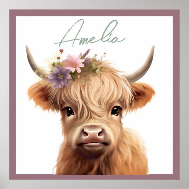 Personalised highland cow nursery wall art (Front)