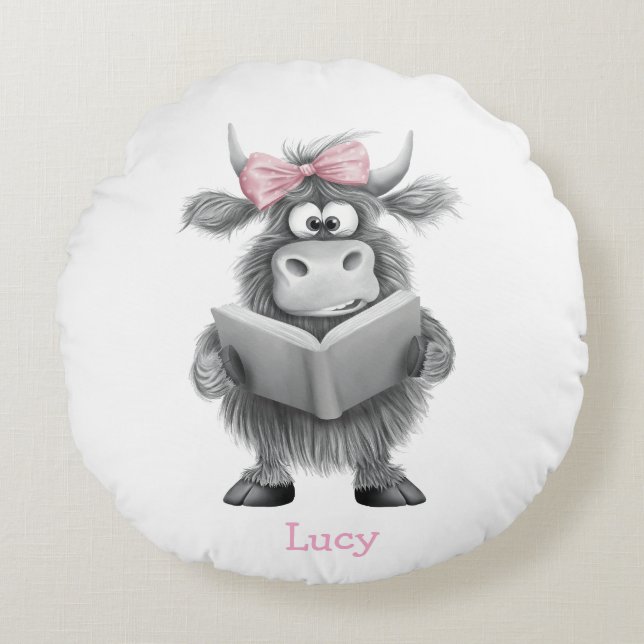 Personalised Highland Cow Reading Pillow (Front)
