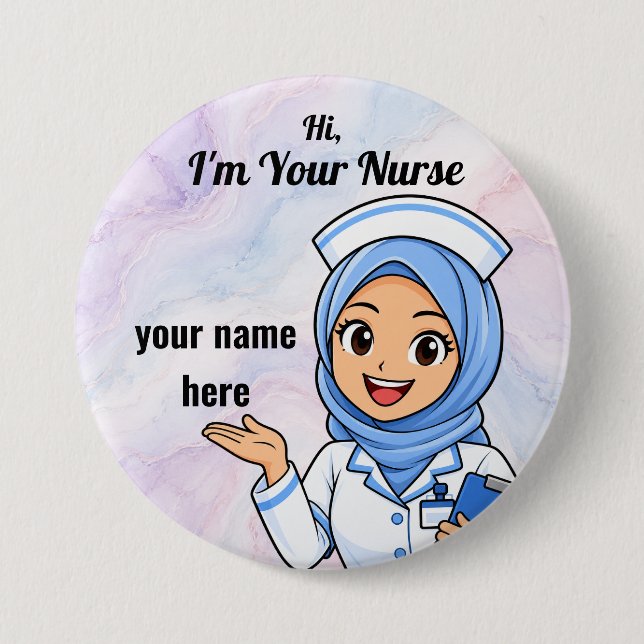Personalised Hijab Nurse Name Button (Front)