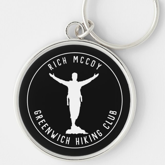 Personalised hiking emblem black keychain (Front)