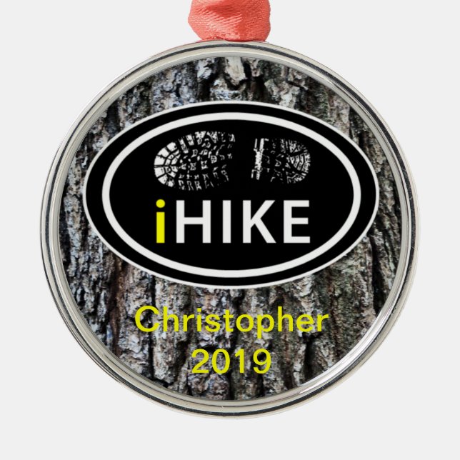 Personalised Hiking "iHIKE" Tree Bark Ornament (Front)