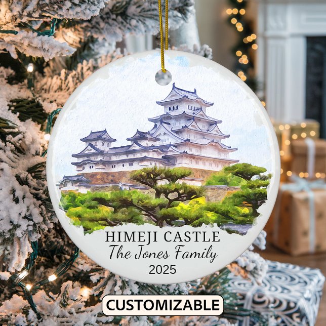 Personalised Himeji Castle Ornament, Japan Ceramic Tree Decoration (Creator Uploaded)