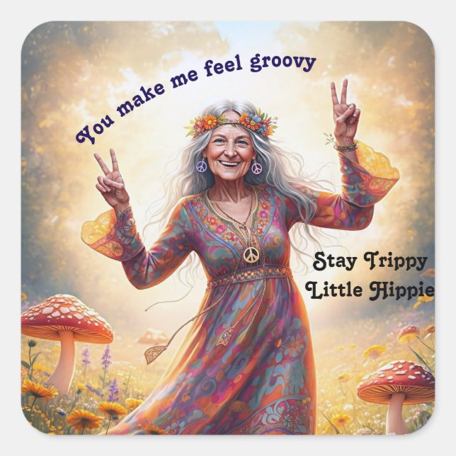 Personalised Hippie Boho Grandma Custom Mushrooms  Square Sticker (Front)