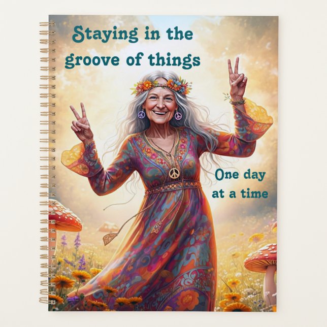 Personalised Hippie Boho Grandma Keep on Groovin  Planner (Front)