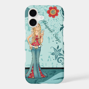 Personalised Hippie Girl, Peace Sign and Flowers
