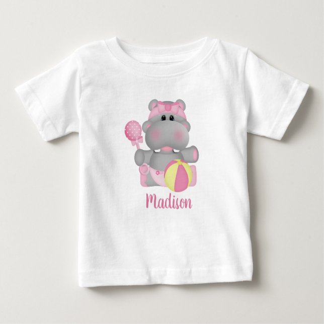 Personalised Hippo with Rattle and Ball T-Shirt (Front)