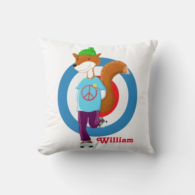 Personalised Hipster Fox Kids Cushion (Front)