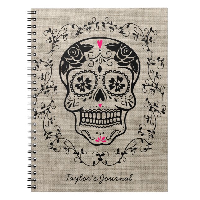 Personalised Hipster Sugar Skull Spiral Notebook (Front)